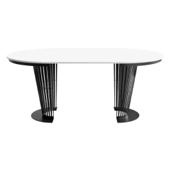 Tavolo da pranzo allungabile 100/176x100 cm rotondo industrial bianco metallo nero Monox