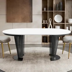 Tavolo da pranzo allungabile 100/176x100 cm rotondo industrial bianco metallo nero Monox