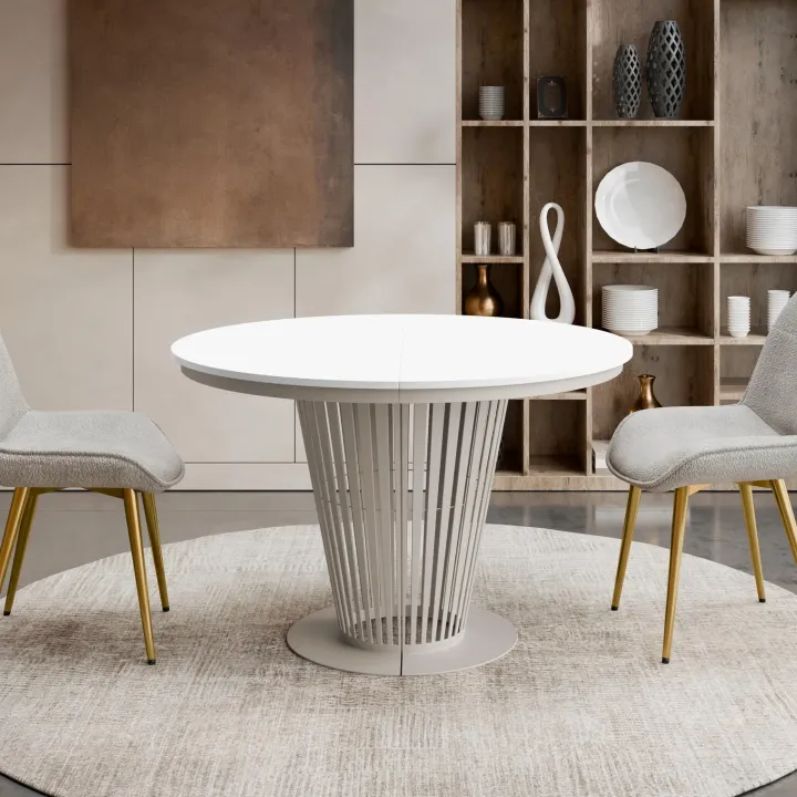 Tavolo da pranzo allungabile 100/176x100 cm rotondo industrial bianco metallo cashmere Monox