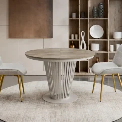 Tavolo da pranzo allungabile 100/176x100 cm rotondo industrial rovere scuro metallo cashmere Monox