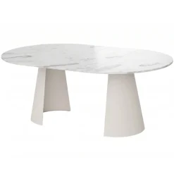 Tavolo da pranzo allungabile 100/176x100 cm rotondo industrial effetto marmo bianco metallo cashmere Grint