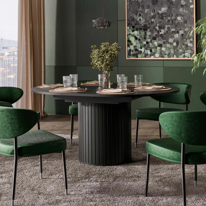Tavolo da pranzo 120/160 cm ovale allungabile nero opaco Selene