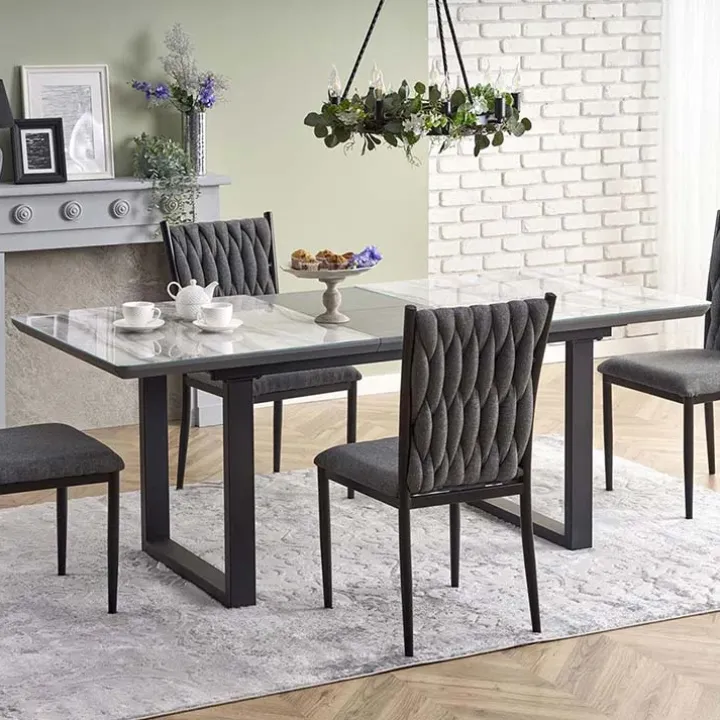 Tavolo in vetro 160/200cm allungabile marmo bianco grigio Jeff