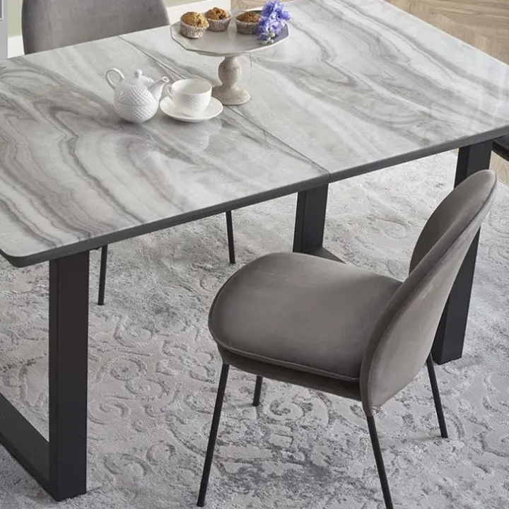 Tavolo in vetro 160/200cm allungabile marmo bianco grigio Jeff