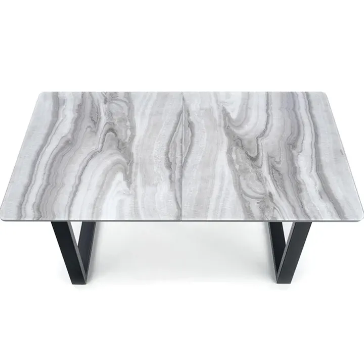 Tavolo in vetro 160/200cm allungabile marmo bianco grigio Jeff