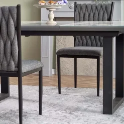 Tavolo in vetro 160/200cm allungabile marmo bianco grigio Jeff