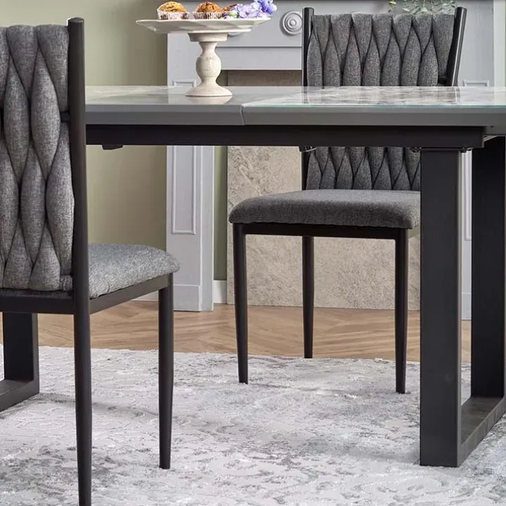 Tavolo in vetro 160/200cm allungabile marmo bianco grigio Jeff