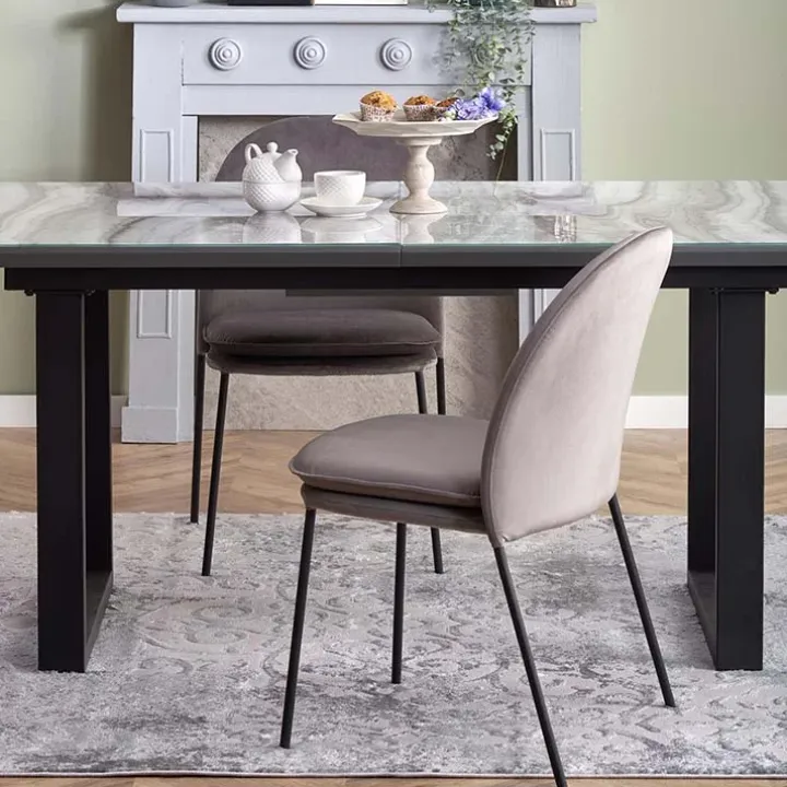 Tavolo in vetro 160/200cm allungabile marmo bianco grigio Jeff