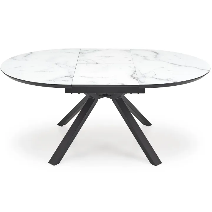 Tavolo rotondo allungabile 130/180cm vetro effetto marmo bianco nero Galact
