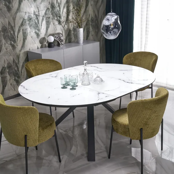 Tavolo rotondo allungabile 130/180cm vetro effetto marmo bianco nero Galact
