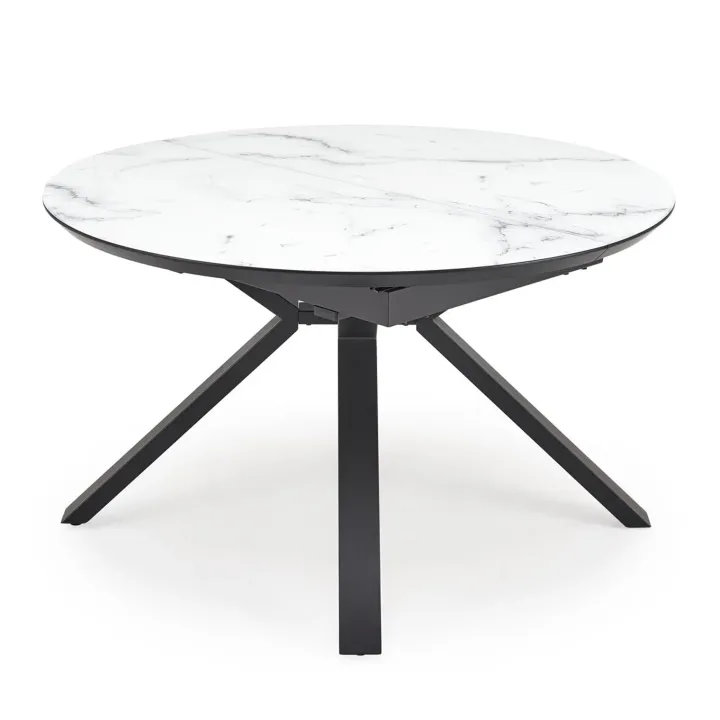 Tavolo rotondo allungabile 130/180cm vetro effetto marmo bianco nero Galact