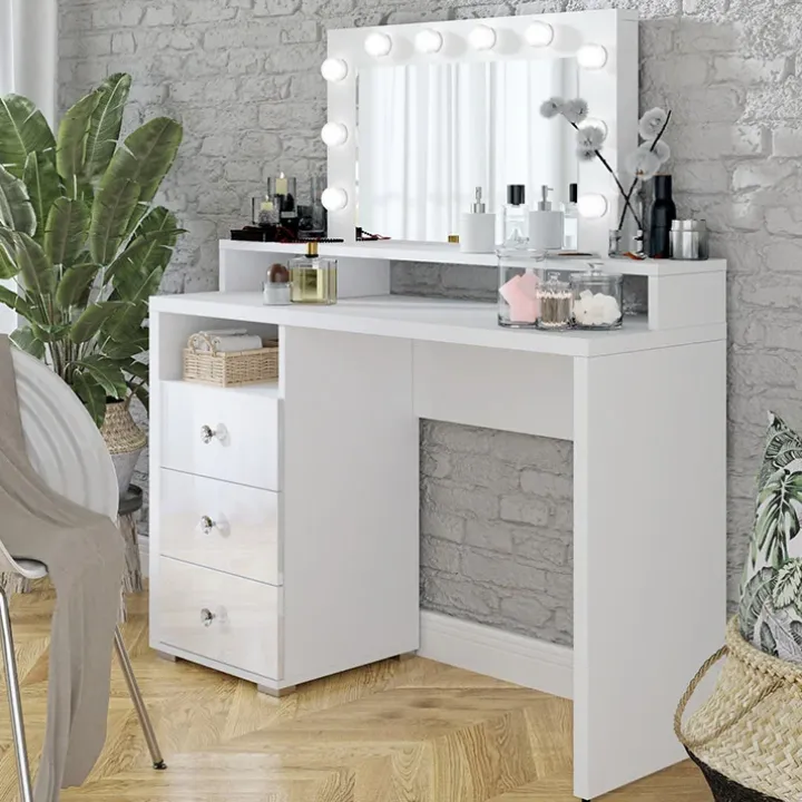 Toeletta da trucco con cassetti 120x40cm con specchio e led bianco Eloisa