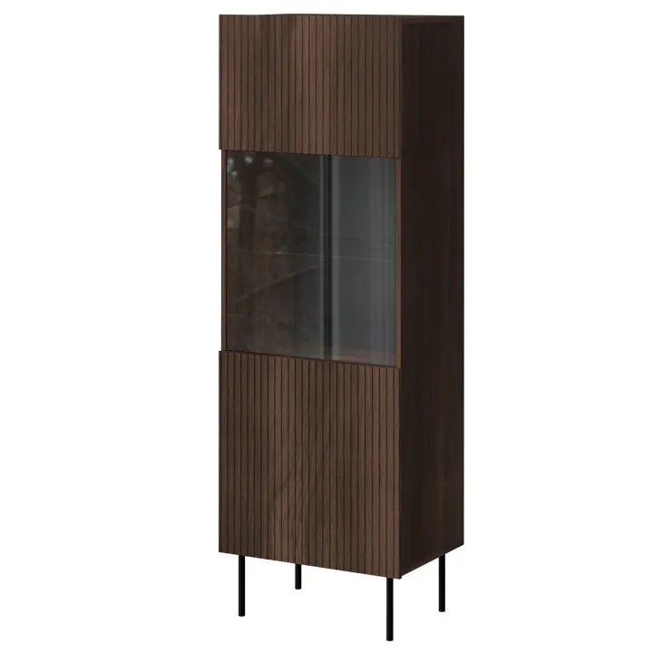Vetrina alta 60x183h cm 1 anta 2 vani a giorno noce cannettato Gabiot