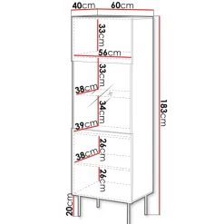 Vetrina alta 60x183h cm 1 anta 2 vani a giorno noce cannettato Gabiot