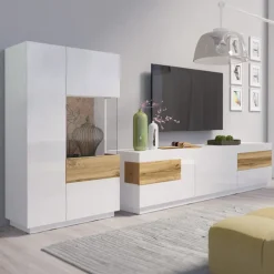 Vetrina bassa 80x139h cm 2 ante destra bianco lucido rovere Bahama