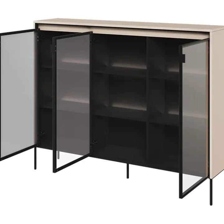 Vetrina bassa 150x118h cm 3 ante led beige nero Camelia