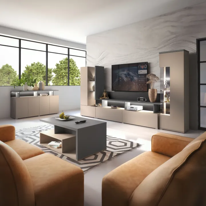 Vetrina moderna 55x180h cm 1 anta beige grigio Matt