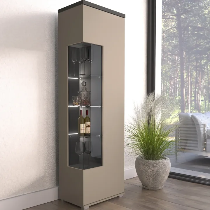 Vetrina moderna 55x180h cm 1 anta beige grigio Matt