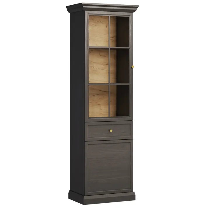 Vetrina moderna 64x200h cm 1 anta con vetro shabby nero grafite Purro