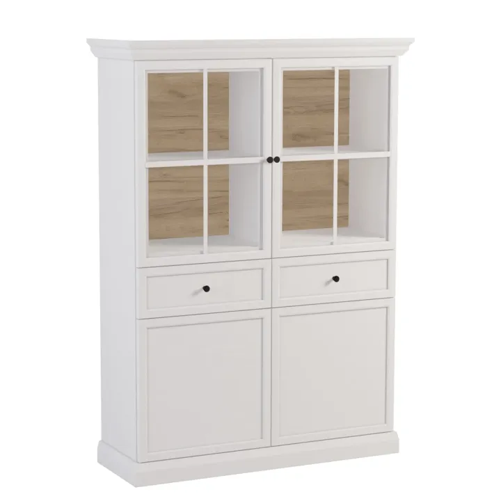 Vetrina moderna 115x162h cm 4 ante 2 cassetti shabby bianco Purro