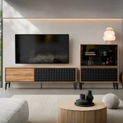 Vetrina moderna 103x122h cm 4 ante serigrafato rovere nero Duplo