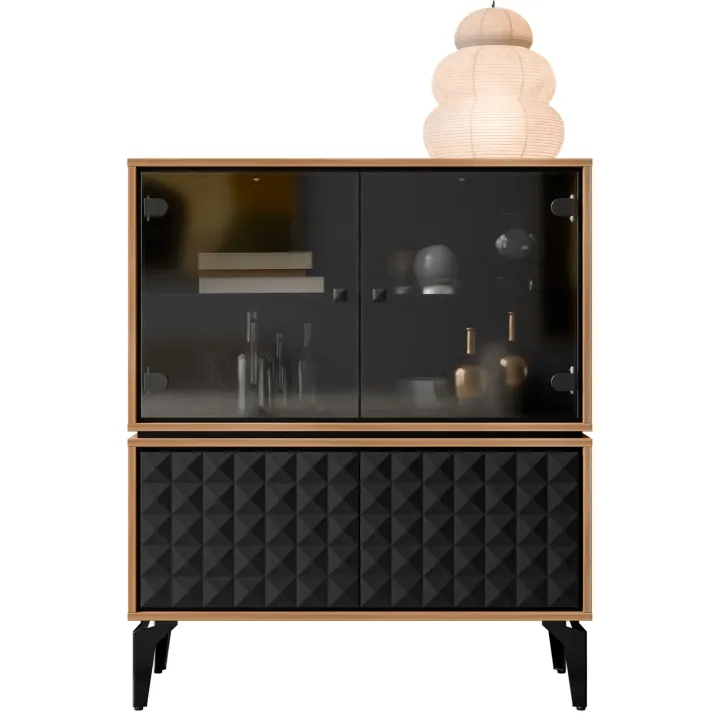 Vetrina moderna 103x122h cm 4 ante serigrafato rovere nero Duplo