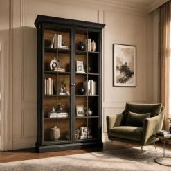 Vetrina moderna 103x200h cm shabby 2 ante con vetro nero grafite Purro