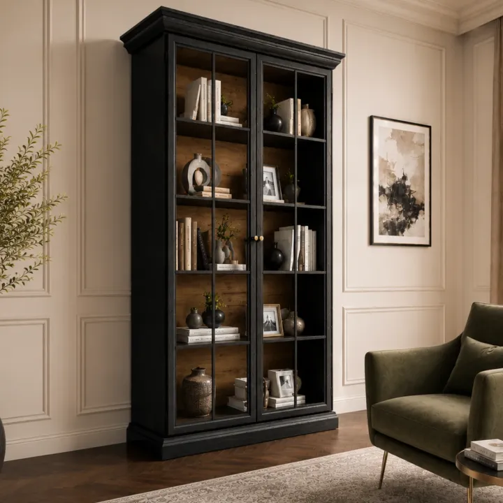 Vetrina moderna 103x200h cm shabby 2 ante con vetro nero grafite Purro