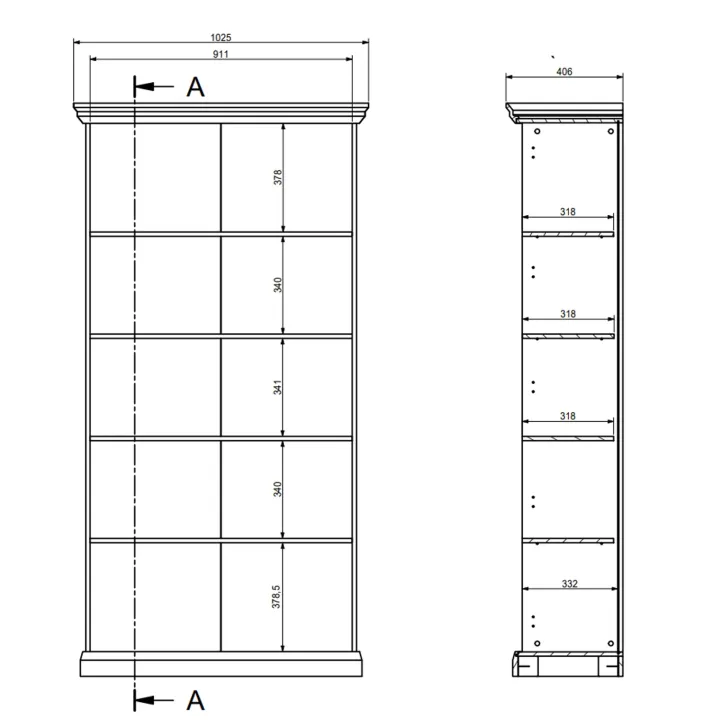 Vetrina moderna 103x200h cm shabby 2 ante con vetro nero grafite Purro