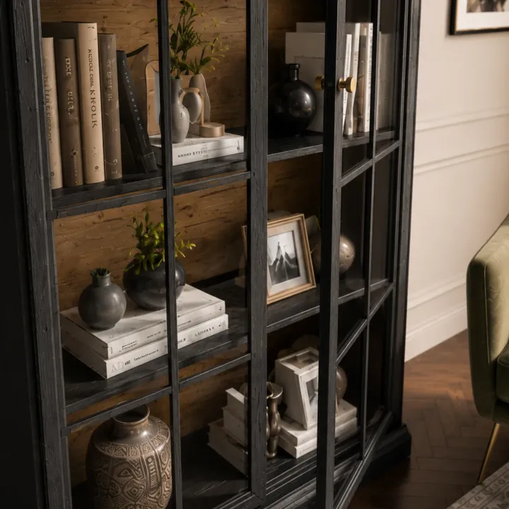 Vetrina moderna 103x200h cm shabby 2 ante con vetro nero grafite Purro