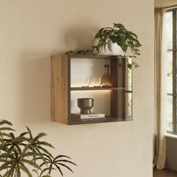 Vetrina sospesa 55x50h cm 1 anta vetro bronzato rovere scuro Sunset