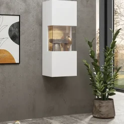 Vetrina sospesa 36x95h cm da parete bianco rovere Fusion