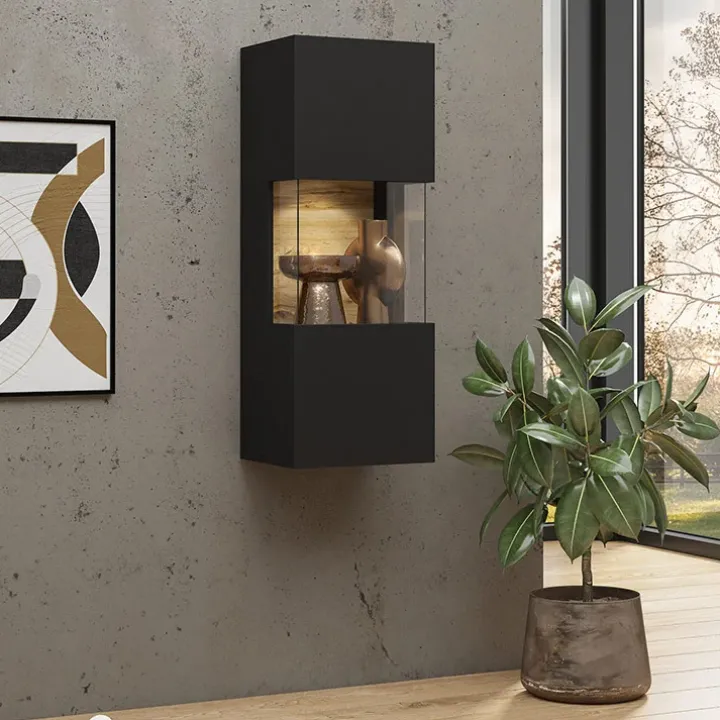 Vetrina sospesa 36x95h cm da parete nero rovere Fusion