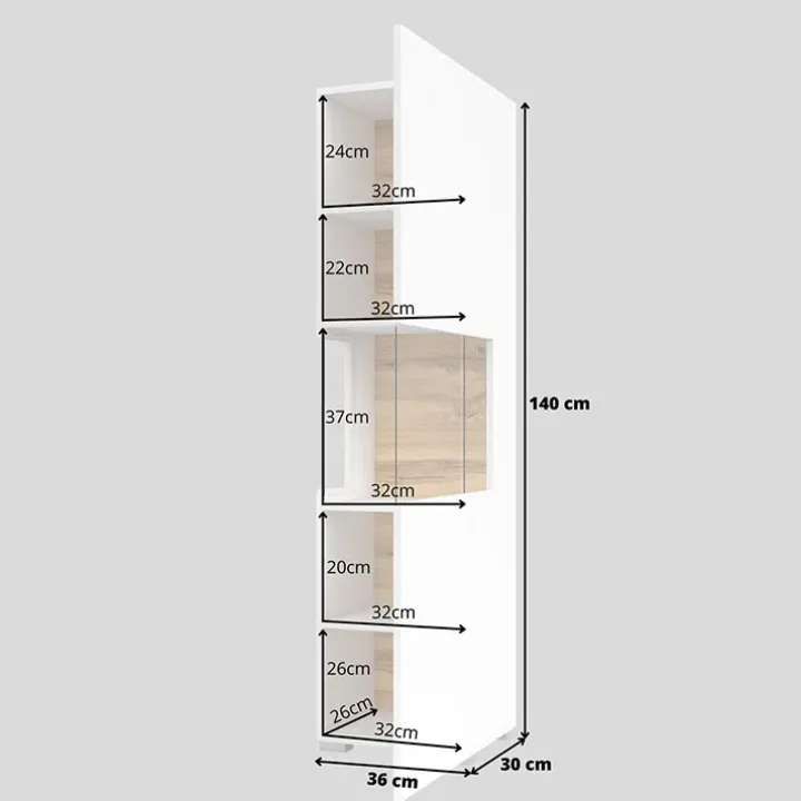 Vetrina sospesa 36x140h cm da parete bianco rovere Fusion