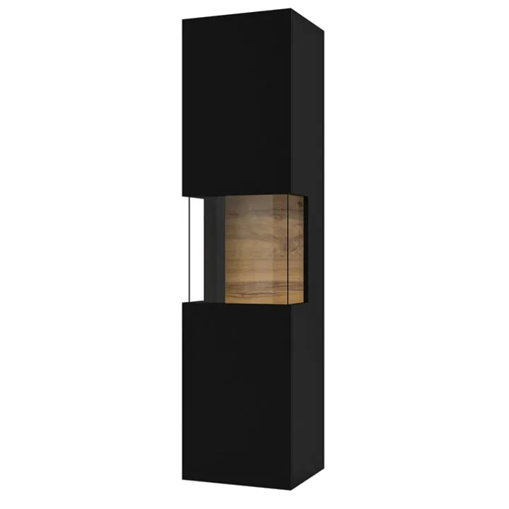 Vetrina sospesa 36x140h cm da parete nero rovere Fusion