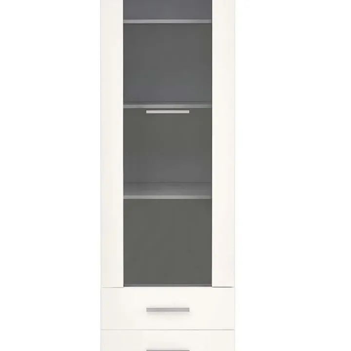 Vetrina 60x200h cm 1 anta 2 cassetti bianco opaco e lucido Viki