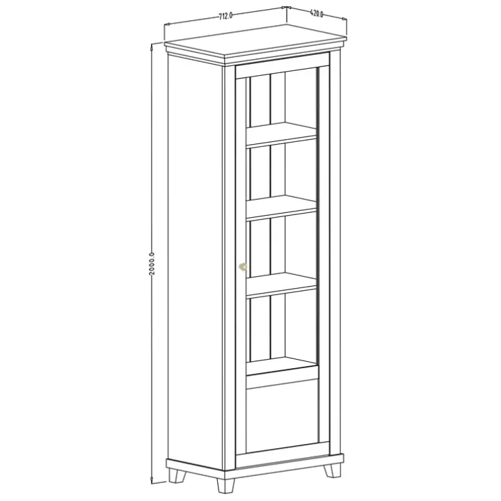 Vetrina 71x200h cm 1 anta destra soggiorno verde quercia Texel
