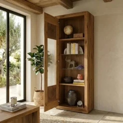 Vetrina 62x201h cm 1 anta legno massello rovere Ebania
