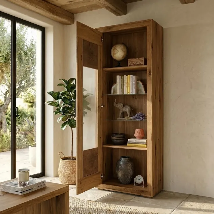 Vetrina 62x201h cm 1 anta legno massello rovere Ebania