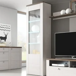 Vetrina 65x206h cm 1 anta moderna bianco frassinato rovere Paloma 2