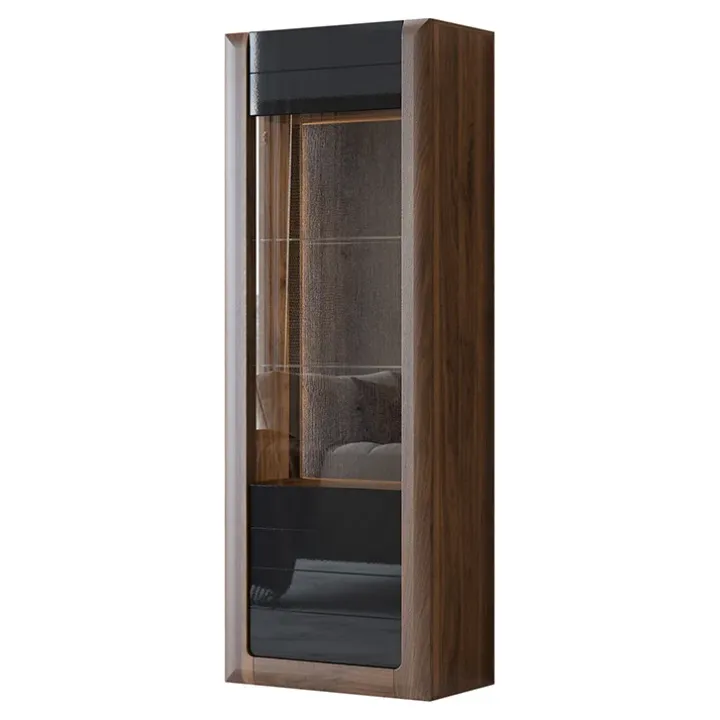 Vetrina 73x200h cm 1 anta 5 ripiani noce nero lucido Jumbo