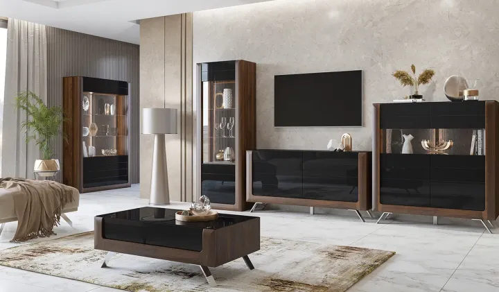 Vetrina 73x200h cm 1 anta 5 ripiani noce nero lucido Jumbo