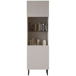 Vetrina 56X185h cm 1 anta 2 vani con frontali cannettati beige Ziggy
