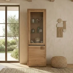Vetrina 65x205h cm 2 ante apertura sinistra legno massello rovere Tarselia