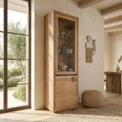 Vetrina 65x205h cm 2 ante apertura sinistra legno massello rovere Tarselia