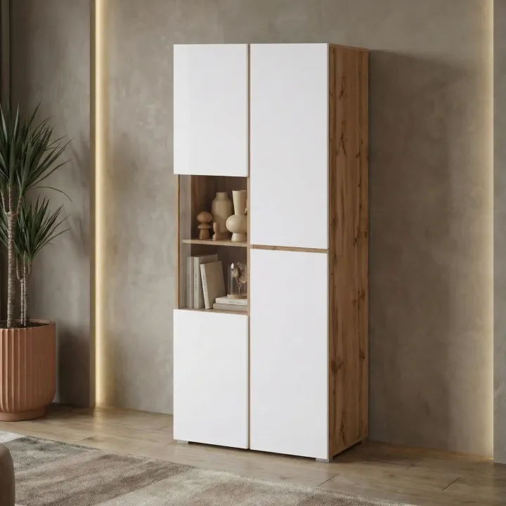 Vetrina 80x184h cm 4 ante bianco rovere Lolla
