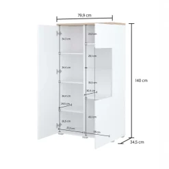 Vetrina 80x140h cm 2 ante bianco rovere Ischia