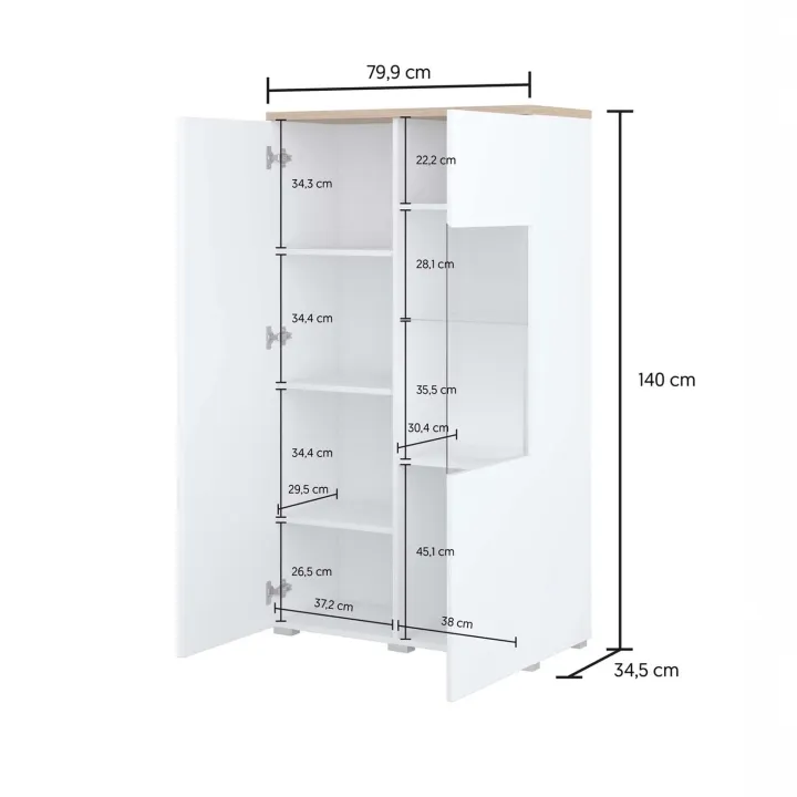 Vetrina 80x140h cm 2 ante bianco rovere Ischia