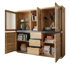 Vetrina 166x148h cm 5 ante 3 cassetti legno massello rovere Tarselia