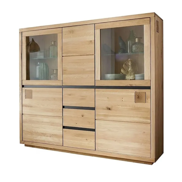 Vetrina 166x148h cm 5 ante 3 cassetti legno massello rovere Tarselia